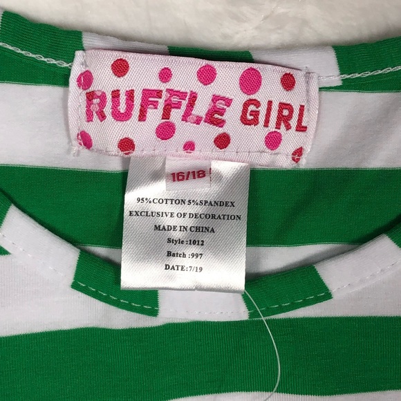 Ruffle Girl Kelly Green & White Striped Top size 16-18 - Picture 9 of 9
